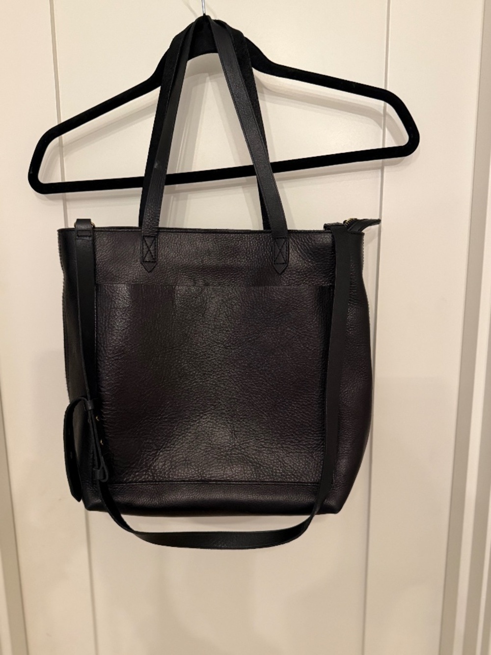 Madewell Zip Top Transport Black Leather Tote Crossbody Bag